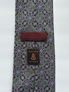 Robert Talbott 100% Silk Green, Purple & Blue Floral Medallion Silk Tie